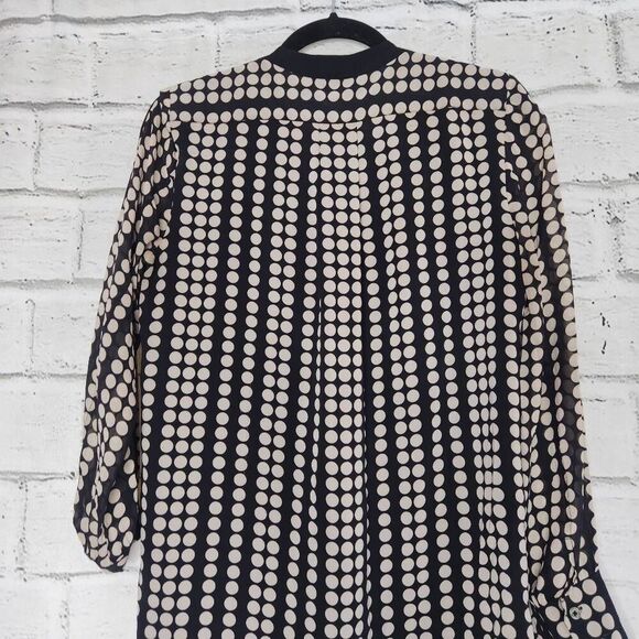 Tory Burch Womens Black Cream Polka Dot Silk Chiffon Tunic Blouse Size Small - Picture 10 of 14